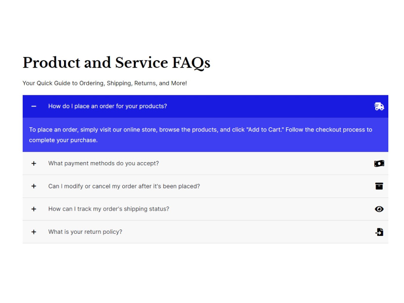 Icon Accordion with Product and Service FAQs